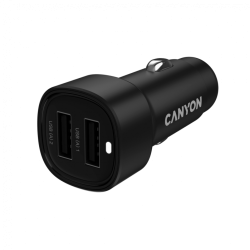 Принадлежност за смартфон Зарядно за кола CANYON OnDrive 24, 2xUSB-A, 24W, черен