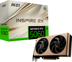 Видеокарта MSI Video Card NVIDIA GeForce RTX 5060 8G INSPIRE 2X OC, 8GB GDDR7, 128-bit, 2535 MHz Boost, 3x DP 2.1b, HDMI 2.1b, G-SYNC