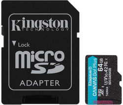 Micro SDXC 64GB V30+SD Adapter, Kingston Go! Plus