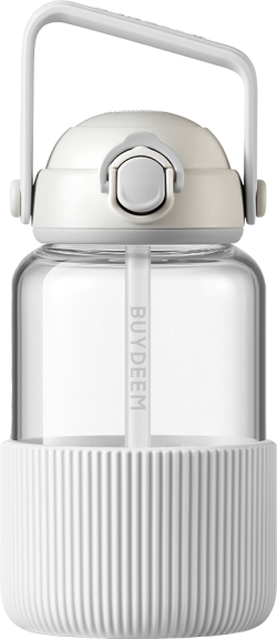  BUYDEEM Стъклена Бутилка, Изкачаща сламка, 1L, Сив