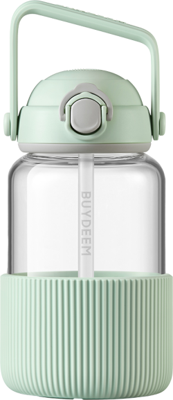  BUYDEEM Стъклена Бутилка, Изкачаща сламка, 1L, Зелена