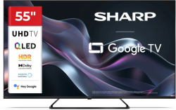 Телевизор Sharp 55HP6265E, 55" QLED Google TV, 4K Ultra HD 3840x2160 Frameless, 1 000 000:1, AQUOS, DVB-T-T2-C-S-S2, Google Assistant