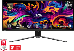 Монитор MSI MAG 341CQP QD-OLED, 34", 175Hz, 0.03ms, UWQHD 3440x1440, DP, 2x HDMI ,Type-C, USB HUB, Черен