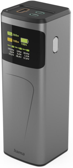 HAMA Външна батерия High Power, 200 W, 24000 mAh, 2x USB-C, USB-A, бързо зареждане