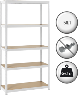  Метален стелаж Carmen CR-1027, 192x100x40 см, до 65 кг на рафт - бял