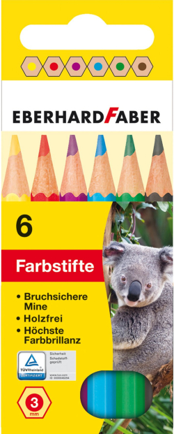  Eberhard Faber Цветни моливи, 6 цвята, къси