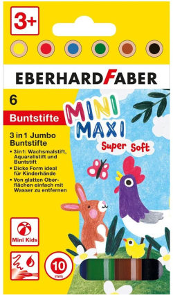 Eberhard Faber Цветни моливи Мини - Макси, 3 в 1, Jumbo, 6 цвята