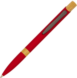 Office 1 Химикалка Adept, метална, гумирана, бамбуков топ, червена