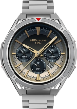 Смарт часовник HiFuture Active, 1.43" AMOLED, Dual Band GPS + Compass + Altimeter, Bluetooth Call, 5ATM Водоустойчив, Сребрист