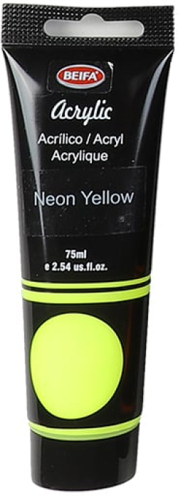  Beifa Акрилна боя, в тубичка, 75 ml, неоновожълта