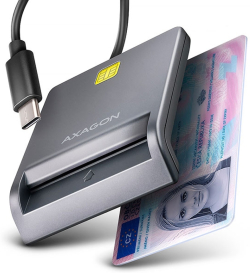 Картов четец AXAGON CRE-SM3TC, USB-C, Smart ID, 480Mbps, Flat, черен