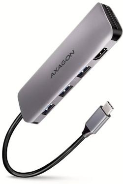 USB Хъб AXAGON HMC-HCR3A, USB 3.2 Gen 1 USB-C, 3x USB-A, HDMI 4K, SD/microSD, алуминиев, черен