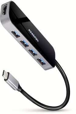 USB Хъб AXAGON HMC-6H4A, USB 3.2 Gen 1 USB-C, 4x USB-A, HDMI 4K, PD 100W, 6-port, алуминиев, черен