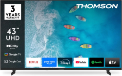 Телевизор Thomson 43" UHD Google TV; 3840 x 2160 (4K UHD), DLED, 60 Hz, Google Cast, Wi-Fi, Bluetooth, LAN, HDMI 3, USB 2 (2.0), Hotel mode