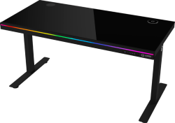 Бюро LORGAR DP80G, двоен моторизиран контрол на височината, безжично зарядно, RGB, USB портове, черен