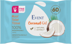  Тоалетна хартия Event, влажна, с масло от кокос, 60 къса