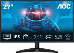 Монитор AOC 27B36X, 27" IPS WLED, 1920x1080@144Hz, 4ms GtG, 0.5ms MPRT, 300cd m-2, FlickerFree, Low Blue Light, Tilt, HDMI, DP, Черен