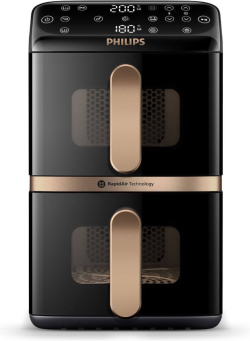  PHILIPS Airfryer Серия 4000, Двойни кошници, Сензорен Екран, Черен