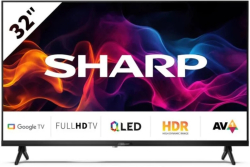 Телевизор Sharp 32GF3265E, 32" Full HD QLED Google TV, 1920x1080 Frameless, DVB-T-T2-C-S-S2, HDR10, Speaker 2x8W, Черен