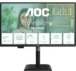 Монитор AOC Q27P4U, 27" IPS WLED, 2560x1440@120Hz, 4ms GtG, 350cd m2, 1500:1, 2xHDMI, DP, USB hub, Черен