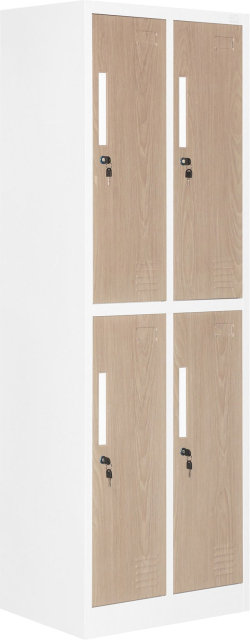  Гардероб RFG, двоен, метален, с 4 врати, 600 х 450 х 1850 mm, кехлибарен дъб и бяло