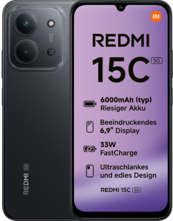 Смартфон Redmi 15C 5G, 6.9″, Dimensity 6300, 4 GB RAM, 128 GB, 50 MP, 6000 mAh, Midnight Black