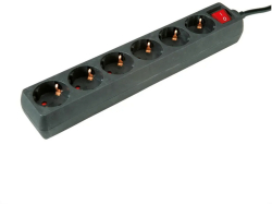 Контакт Roline 19.07.1075, 6 гнезда, 3600 W, с ключ, шуко, черен, 3 m