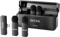 BOYA BY-V4U безжична микрофонна система, 4 микрофона, USB-C, 2.4 GHz, омнидиректен, черен