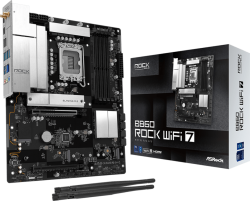 Дънна платка ASROCK MB Desktop B860 Rock Wi-fi 7, 4x DDR5, 1x PCIe 5.0 x16, 7x USB 3.2, 6x USB 2.0, 1x RJ-45, 2.5GB Lan, Wi-Fi 7 + Bluetooth 5.4, ATX на най-ниска цени