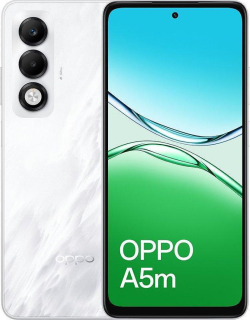 Смартфон Oppo A5m 4G, 6.67″ IPS, Snapdragon 6s 4G Gen1, 8 GB RAM, 256 GB, 50 MP, 6000 mAh, Mist White