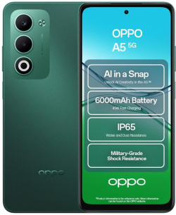 Смартфон Oppo A5 5G 4/128GB, Dimensity 6300, 6000 mAh, 50 MP, 120 Hz, Black Green