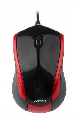 Мишка Жична мишка A4Tech N-400-2, V-Track PADLESS, Черен с Червен, USB