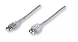 Кабел/адаптер MANHATTAN 340502 :: USB 2.0 удължителен кабел, AM-AF, 4.5 м, сив