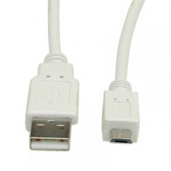 Кабел/адаптер VALUE 11.99.8754 :: Кабел USB А-М - microB-M 0.8 м, бял цвят