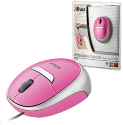 Мишка Trust 15488 :: Оптична мини-мишка, прибиращ се кабел, MI-2850SP, розова