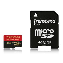 SD/флаш карта Transcend 32GB micro SDHC UHS-I, MLC, 600x (with adapter, Class 10)