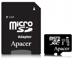 SD/флаш карта Apacer AP64GMCSX10U1-R, 64GB, Клас 10, UHS-I + Adapter