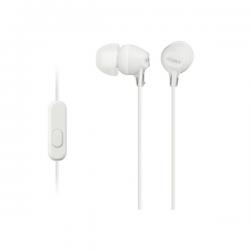 Слушалки Sony MDR-EX15AP, с кабел, вграден микрофон, в ухо, бял цвят